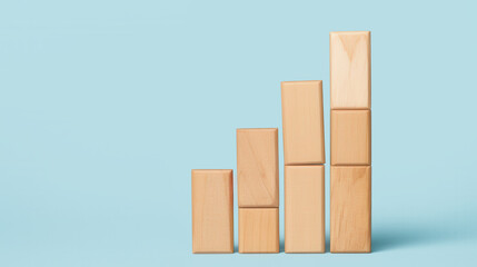 Wooden Blocks Growth Chart, a minimalistic design featuring wooden blocks arranged to depict an upward trend on a simple background, symbolizing business success and progress