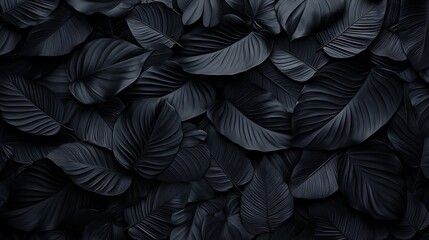 Wall Mural - A close-up of dark leaves creating a textured, monochromatic background.