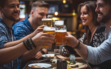 friends drinking beer at pub