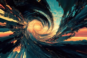 Wall Mural - Abstract Swirling Pattern of Orange, Blue, and Black