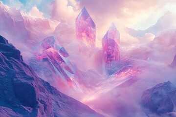 Wall Mural - Crystalline Mountain Peaks with Pink and Purple Hues