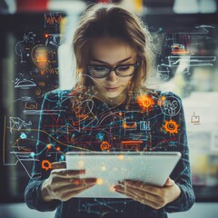 Poster - Businesswoman Sketching Digital Ideas on Tablet
