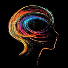 Poster - Colorful Abstract Swirl Illustrating Human Head Profile
