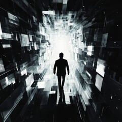 Poster - Human Silhouette Walking Through Abstract Maze