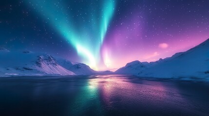 Wall Mural - Animated desktop featuring stunning vibrant auroras lighting up skies picture