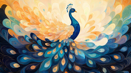 Abstract Peacock With Radiant Multicolored