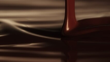 Poster - Super Slow Motion of Pouring Hot Melted Chocolate in Line. Filmed on High Speed Cinema Camera, 1000 fps. Camera in Motion. Extreme Macro Shot.