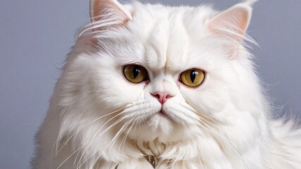 Wall Mural - Close-up portrait of a white cat with bright yellow eyes.