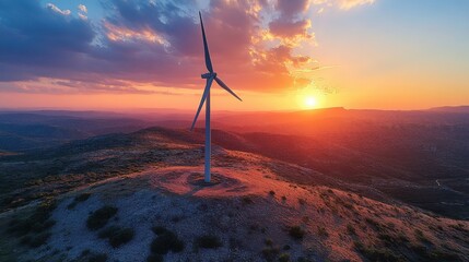 Wind Turbine Silhouette at Sunset