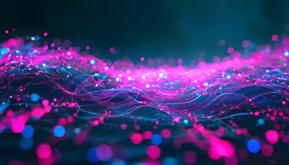 Wall Mural - Vivid Abstract Background of Fiber Optics and Particles Showcasing Technology and Intelligence in Pink, Blue, and Purple Hues