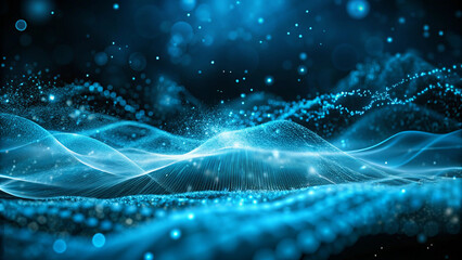 Poster - abstract blue tech background with digital waves background. network systems with artificial neural 