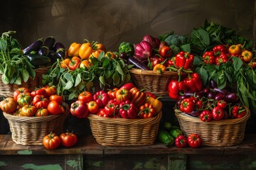 Wall Mural - A Rustic Still Life with Tomatoes, Peppers, and Eggplants