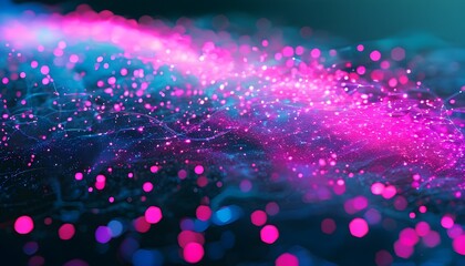 Wall Mural - Vivid Abstract Background of Fiber Optics and Particles Showcasing Technology and Intelligence in Pink, Blue, and Purple Hues