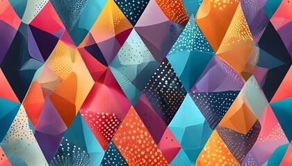 Abstract geometric halftone dot patterns in textile shapes with a rhythmic design of rhombuses and pointillism gradient textures