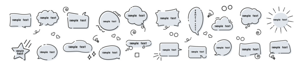 Aufkleber - Set of hand drawn speech bubbles and text. Frame, doodle, speech bubble, handwriting. Cloud textbox set. Speech bubbles in doodle minimalist style.