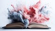 ©  Shomixer - An open book with soft, smoke-like bursts of red and gray emanating from its pages, symbolizing the blend of mystery, knowledge, and creative imagination.