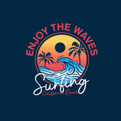 Wall Mural - Enjoy the beach surfing california beach summer waves colourful graphic design