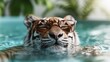©  Shomixer - A tiger looking cool and relaxed while swimming in the water with sunglasses on, creating a fun and engaging scene that exudes confidence and carefree vibes.