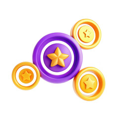 Poster - A vibrant 3D design featuring purple and yellow circles with stars, showcasing a playful and modern aesthetic in a digital art style.