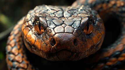 Poster - Close Up of a Snake's Head with Intricate Scales and Sharp Eyes