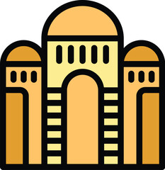 Poster - This minimalist icon features a building with arches and columns, suitable for representing various architectural styles