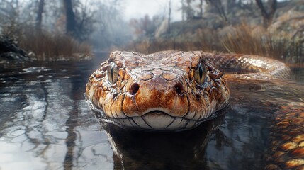 Canvas Print - Close-Up of a Snake in a Forest Stream