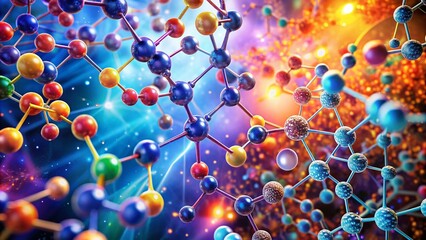 Wall Mural - Abstract Science Background with Molecular Structures, DNA Helix and Chemical Elements Illustration