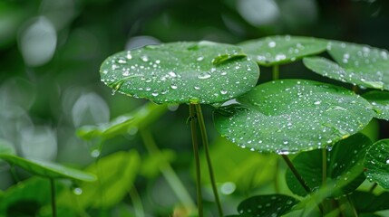 Wall Mural - Raindrops on Green Leaves