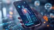 © songwut - Mobile healthcare app for remote diagnostics, showing medical reports on phone, futuristic look