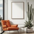 © diowcnx - Modern Living Room with Leather Chair and Cactus Decor