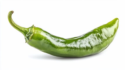 A single green chili pepper isolated on a white background.