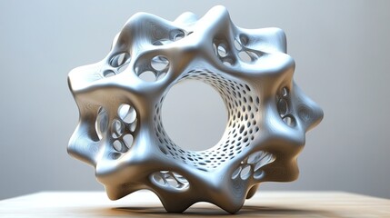 Wall Mural - abstract metallic sculpture: 3d rendered geometric form