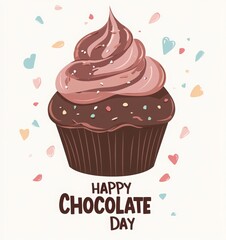 Wall Mural - Happy Chocolate Cupcake Day vector illustration with cupcake on a white background for greeting card, poster, or banner design. chocolate day holiday