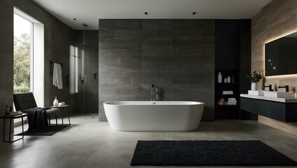 Elegant minimalist bathroom interiors with clean lines.