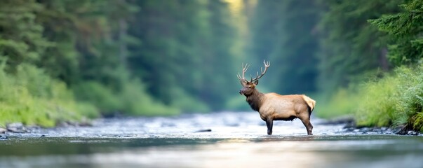 In the river, there is a bull elk