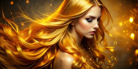 Beautiful flowing goldish hair illuminated by sunlight, showcasing natural shine and texture in detail