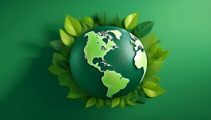 Earth planet is green. Environment and agriculture template. 3d background for world day. Concept design for climate care, recycling and ecology protection. green planet earth globe