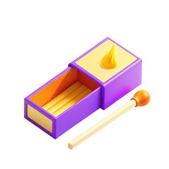 Poster - A vibrant purple matchbox containing yellow matches and a stick with an orange head. This 3D render showcases an eye-catching design.