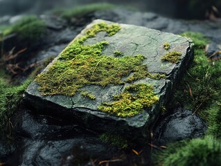 Canvas Print - Closeup of Green Moss on a Stone in a Forest