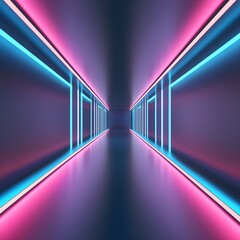 Wall Mural - vibrant neon corridor with glowing pink and blue lines, futuristic tunnel with a sleek, high-tech at