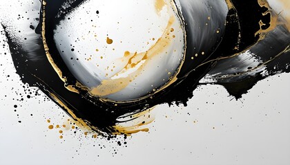 Wall Mural - Japanese-inspired abstract black ink splash with dynamic brush strokes and grunge stains on a white backdrop