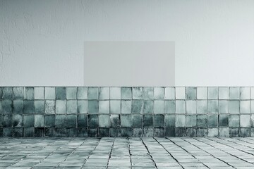 Wall Mural - White Blank Square on a Wall Above a Tile Floor