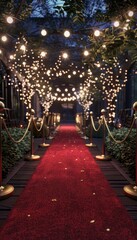 Sophisticated red carpet entrance with barriers for a prestigious award ceremony celebration