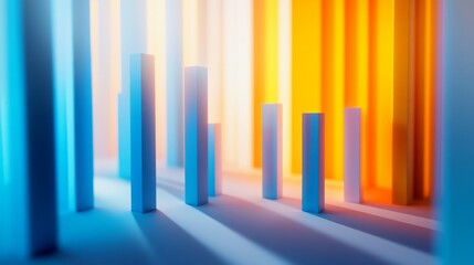 Aufkleber - A vibrant 3D bar chart in shades of blue and orange, set against a white background with shadows cast by the bars to create a sense of depth and dimension.