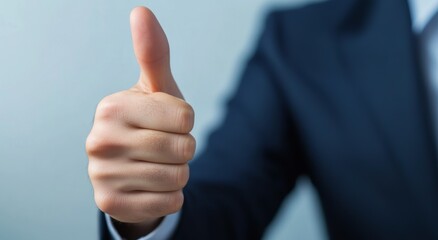 Wall Mural - Businessman Thumbs Up Success Hand Gesture Close Up