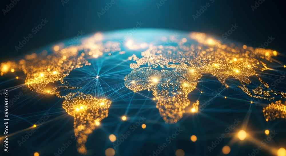 Global Network Connectivity Digital Twin World Map Illustration Stock ...