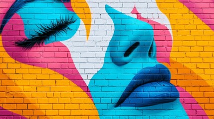 Sticker - Colorful Mural Artwork Featuring Stylized Face Design