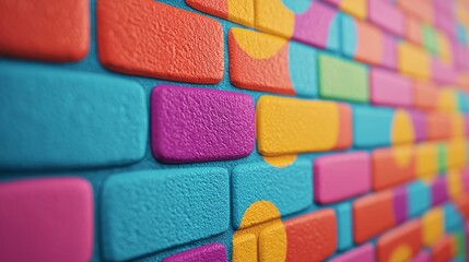 Wall Mural - Vibrant Colorful Brick Wall with Patterns and Textures