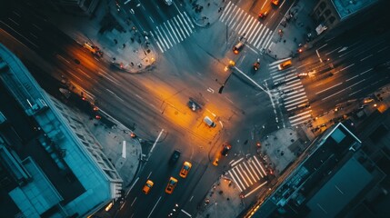Fototapete - An aerial view of an intersection with multiple traffic lights, capturing the complexity of city traffic and the organized chaos of urban transportation.