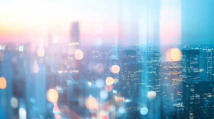 Wall Mural - a dreamy defocused effect dimly lit skyline of a bustling city its towering skiers blending together